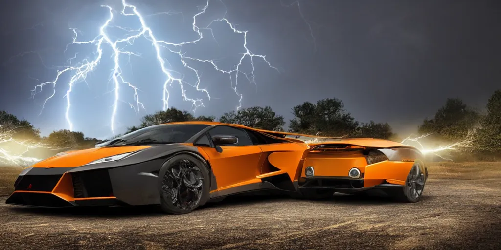 Image similar to rentgen photo of lamboghini get hit by lightning strike, 8k, photorealism,