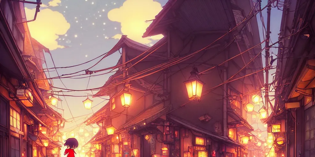 the girl and the alley. anime, cozy village, at night | Stable Diffusion |  OpenArt