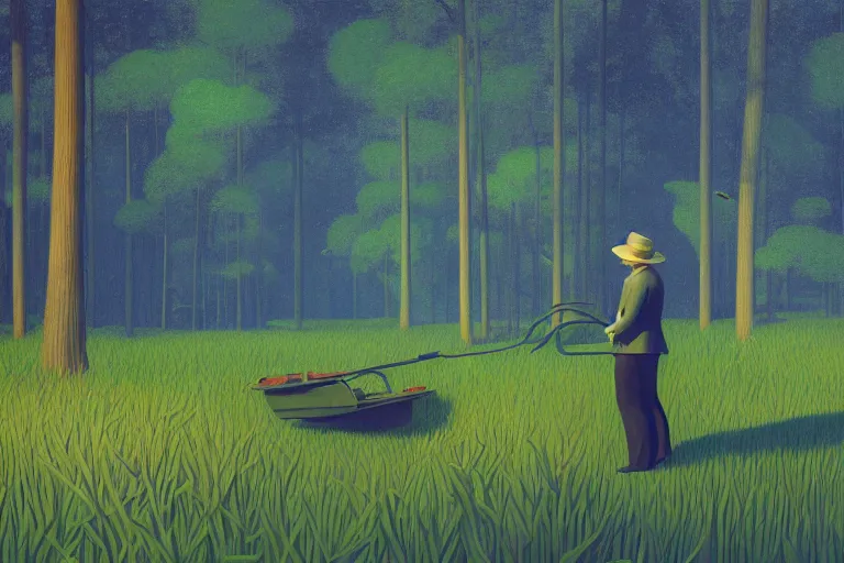 Image similar to snake oil researcher digging through the dense swamps of Formosa, painting by Edward Hopper and Henri Rousseau, 3D render by Beeple