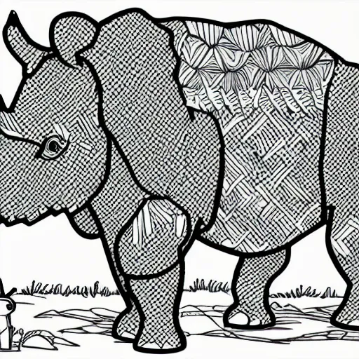 Prompt: children's colouring in book rhino