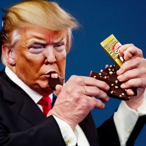 Image similar to donald j. trump spitting chocolate onto liberals