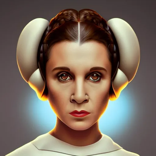 Prompt: portrait of princess leia doing a duckface, in a light white dress, digital art, golden hour, smooth, extremely detailed