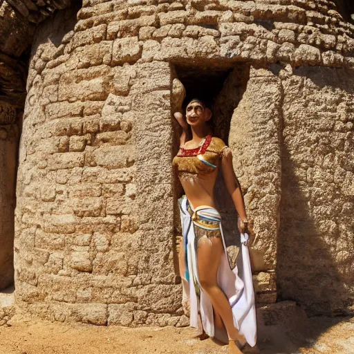 Prompt: 25 year old Mediterranean skinned woman in ancient Canaanite clothing next to an ancient well, 8k resolution, hyper detailed