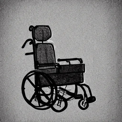 Image similar to storybook illustration of a gaming wheelchair, storybook illustration, monochromatic