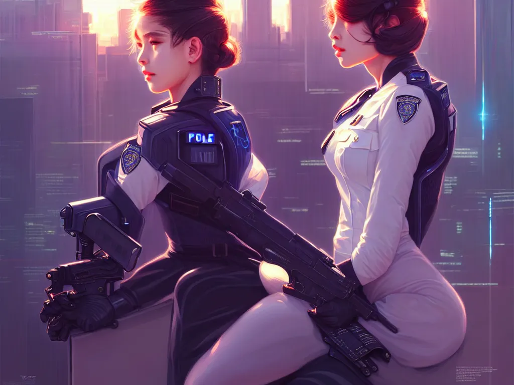 Image similar to portrait futuristic police uniform girl, at future neon light usa rooftop, ssci - fi and fantasy, intricate and very very beautiful and elegant, highly detailed, digital painting, artstation, concept art, smooth and sharp focus, illustration, art by tan zi and ayanamikodon and alphonse mucha and wlop