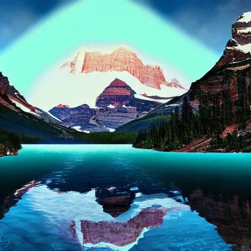 Prompt: beautiful alien lake, mountain, glacier national park, exotic, colorful, 8 k render, octane render