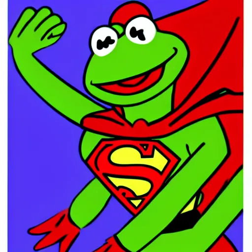 Prompt: Kermit the Frog as Superman