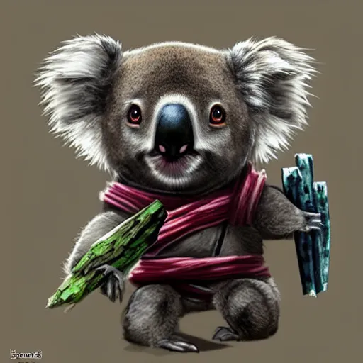 Image similar to a cute koala dressed in a shinobi outfit, digital art by łukasz piskorz and patrick mcenvoy and michael komarck, intricate, highly detailed, artstation, concept art, smooth, sharp focus photo centered