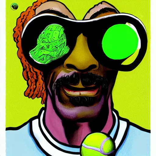 Image similar to snoop dogg, tennis ball monster ,tennis ball, digital art, fantasy,chalk, magic, trending on artstation, ultra detailed, professional illustration by Basil Gogos