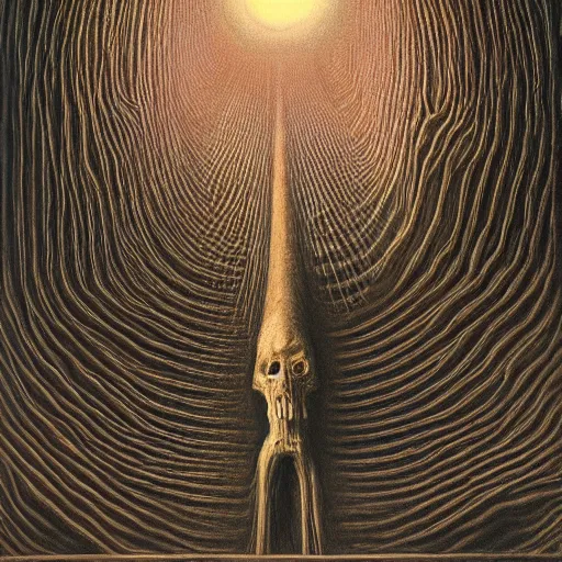 Image similar to the light by zdzisław beksiński, jeffrey smith and h.r. giger, oil on canvas, XF IQ4, f/1.4, ISO 200, 1/160s, 8K, RAW, unedited, symmetrical balance, in-frame