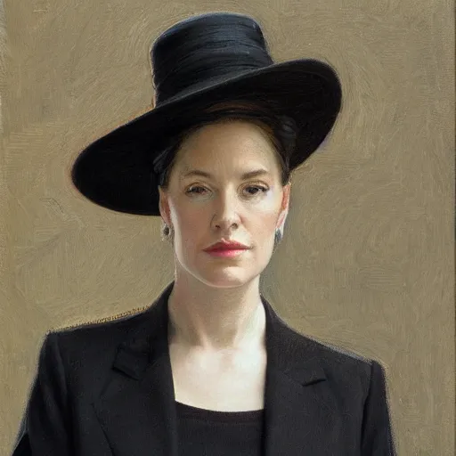 Prompt: portrait of a woman wearing a bowler hat, by donato giancola.