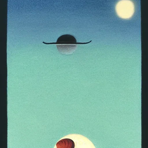 Prompt: A snail is flying in the sky with the moon on its back,by Quint Buchholz .