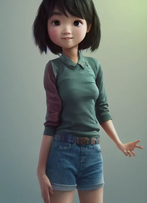 Image similar to a cute asian girl, in the style of pixar animation, full body shot, viewed from bellow, award winning, hyper detailed, studio lighting, artstation, octane renderer, unreal engine