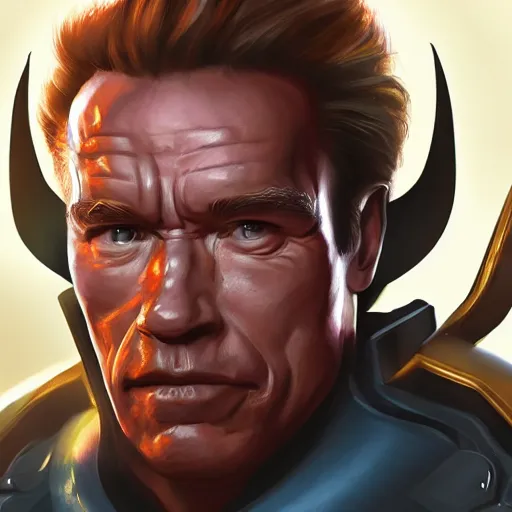 Image similar to a screenshot of arnold schwarzenegger as reinhardtin overwatch, portrait, fantasy, beautiful face, vivid colors, elegant, concept art, sharp focus, digital art, hyper - realistic, 4 k, unreal engine, highly detailed, hd, dramatic lighting by brom, trending on artstation