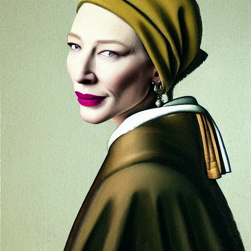 Image similar to portrait of cate blanchett , painting by Vermeer