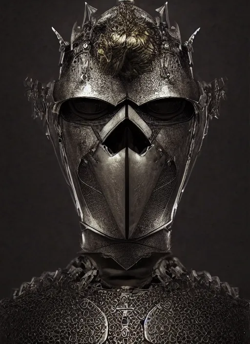 Image similar to portrait of king arthur knight cyborg, studio portrait against a black background, modern fine art, fractal, intricate, elegant, highly detailed, digital photography, subsurface scattering, in the style of ghost, by jheronimus bosch and yue minjun and greg rutkowski,