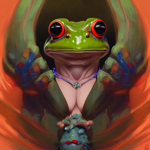 Image similar to anime portrait of a frog as a shaman yedi using dark force to eliminate trump as an anime antagonist by Stanley Artgerm Lau, WLOP, Rossdraws, James Jean, Andrei Riabovitchev, Marc Simonetti, and Sakimichan, trending on artstation