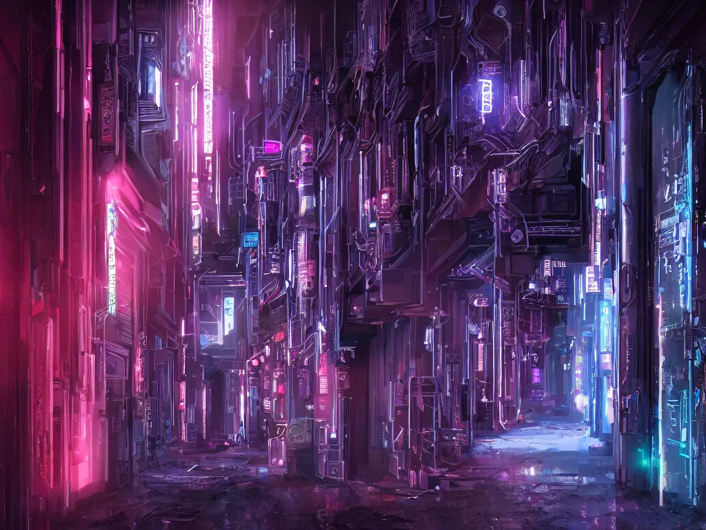 Image similar to a door at the end of a long dark corridor, cyberpunk city, futuristic, neon, intricate details