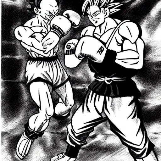 Image similar to goku in a boxing match against mahatma gandhi