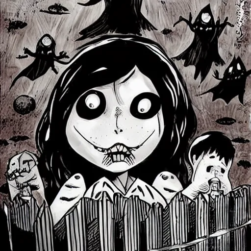 Image similar to comic book art in the style of Tim Burton