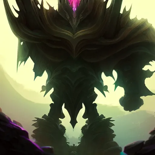 Image similar to Portrait of a Giant (Sentinal) holding the (blade) of the ruined king, digital illustration, (ruins), glow in the dark, (ethereal), the (void,) ominous, fear, very detailed, trending on artstation, high definition, by Riot Games, League of legends