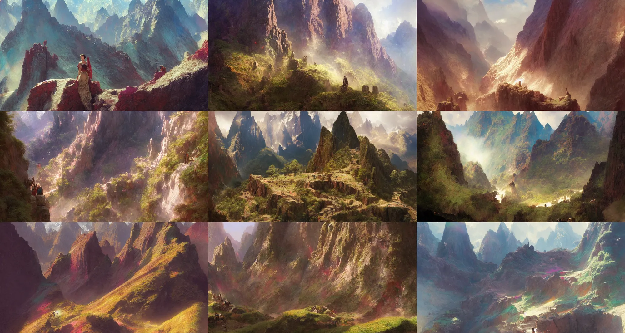 Prompt: rainbow mountain in peru, deep focus, d & d, fantasy, intricate, elegant, highly detailed, digital painting, artstation, concept art, matte, sharp focus, illustration, by bouguereau, by bierstadt, and by ruan jia,