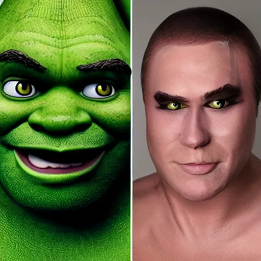 Prompt: shrek with makeup on his face