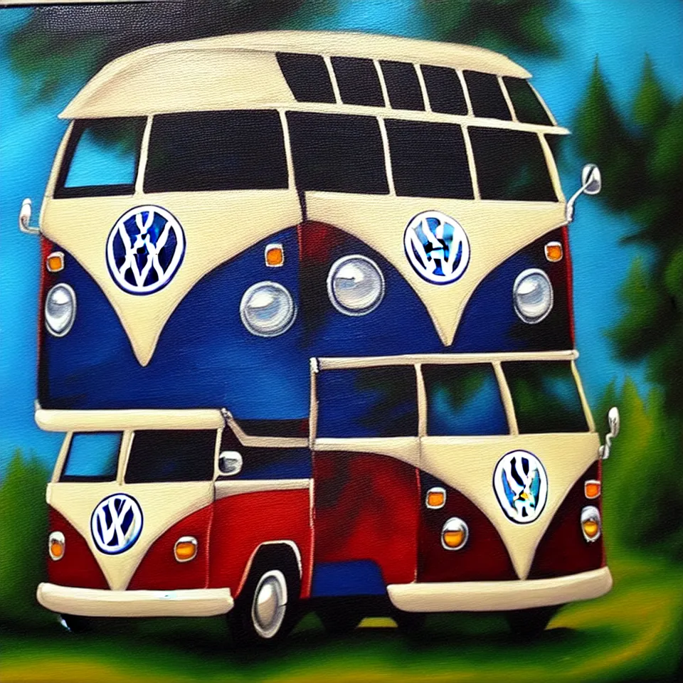 Image similar to a detailed oil painting of a vw bus