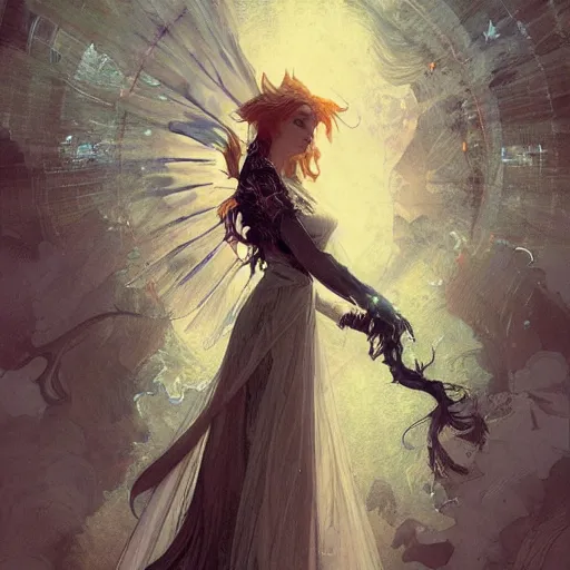 Image similar to beautiful angelic seductive witch, fantasy, intricate, cinematic lighting, highly detailed, digital painting, artstation, smooth, sharp focus, illustration, art by Akihiko Yoshida, Greg Rutkowski and Alphonse Mucha, by Pixar