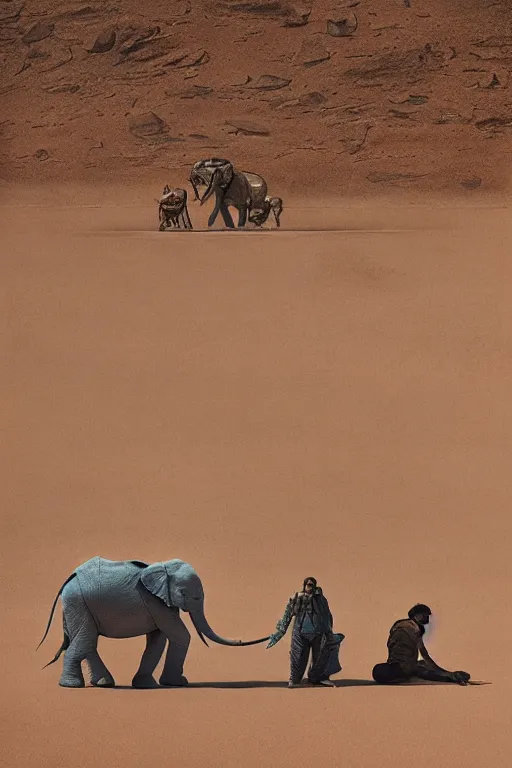 Prompt: 🐘 as 🤖 as 👽 as 🐳, desert photography, by greg rutkowski and edgar maxence