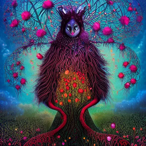 Prompt: surreal hybrid animals, nostalgia for a fairytale, magic realism, flowerpunk, mysterious vivid colors by andy kehoe and amanda clarke, highly detailed, insane details