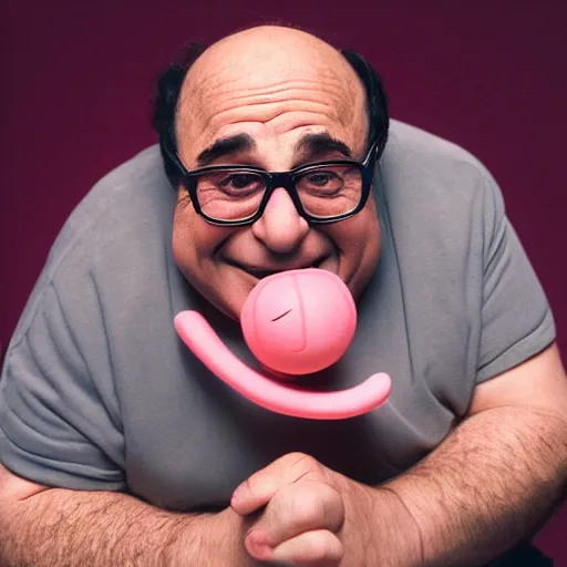 Prompt: closeup portrait Danny DeVito as kirby, pink blob, nintendo, by Steve McCurry and David Lazar, natural light, detailed face, CANON Eos C300, ƒ1.8, 35mm, 8K, medium-format print