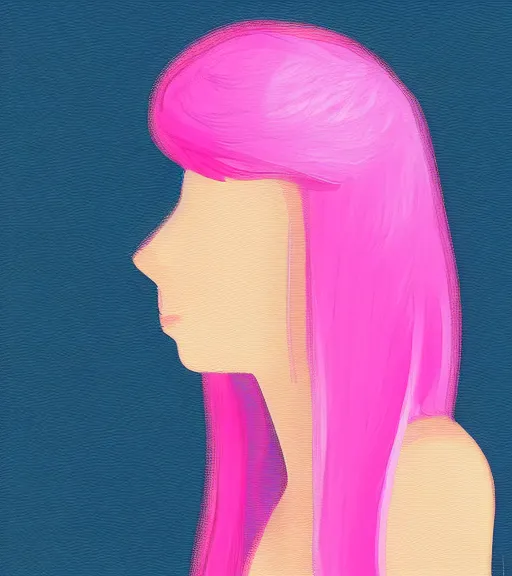 Image similar to A girl with pink hair holding a vase, digital art