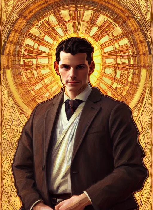 Prompt: oil portrait of luke atmey, phoenix wright, intricate, elegant, highly detailed, lighting, painting, artstation, smooth, illustration, art by greg rutowski and alphonse mucha