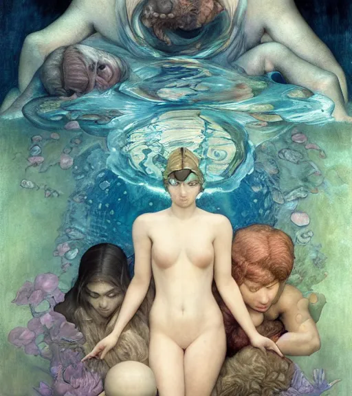 Image similar to underwater dream of the maiden, by annie swynnerton and tino rodriguez and charlie bowater and tom bagshaw and nicholas roerich and jean delville and evelyn de morgan and lucien freud, dramatic lighting, floral tattoos, rich colors, smooth sharp focus, anime key visual, extremely detailed, adolf wolfli