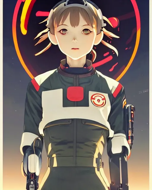 Image similar to ilya kuvshinov anime illustration of young astronaut girl, last exile, murata range, fine detail, perfect anime face, dramatic lighting, dynamic composition, art deco, cel shading, vivid, rich texture, yoshinari yoh, alphonse mucha, ( ( ( colorful ) ) )