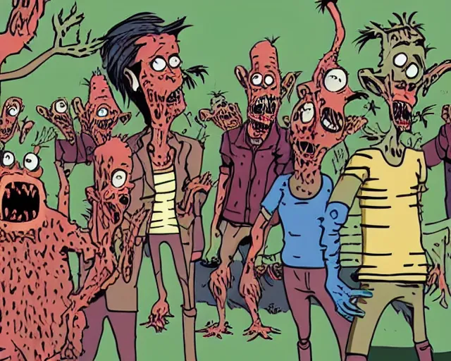 Image similar to still from the animated movie “the walking dead” by dr Seuss, horror