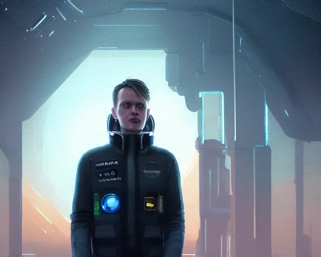 Image similar to highly detailed portrait of michael pitt as an android in a space shuttle, in detroit : become human, stephen bliss, unreal engine, fantasy art by greg rutkowski, loish, rhads, ferdinand knab, makoto shinkai and lois van baarle, ilya kuvshinov, rossdraws, tom bagshaw, global illumination, radiant light, detailed and intricate environment