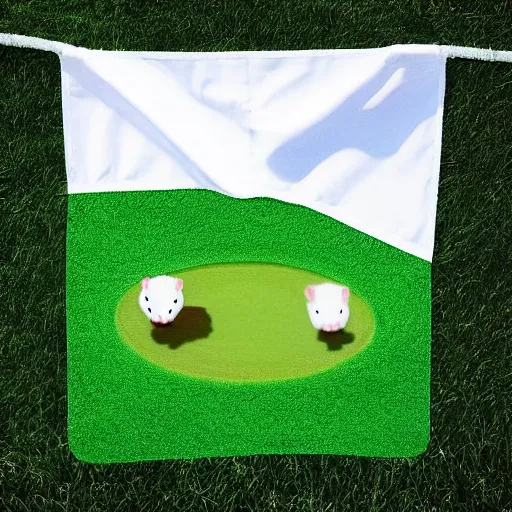 Image similar to “ hamster coming out of a golf hole, golf flag next to the hole, golf lawn ”