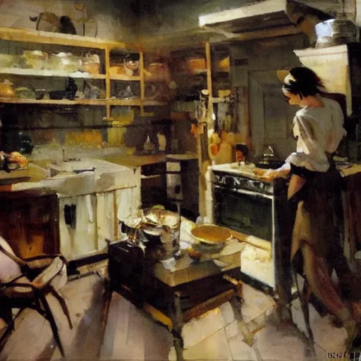 Image similar to a busy kitchen by mead schaeffer