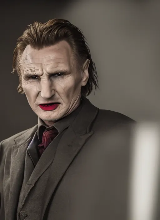 Prompt: Liam Neeson in the role of the Joker, realistic, studio photography, 4k, detailed face, cinematic lighting