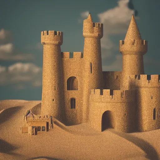 Prompt: life - like castle made of sand, 3 5 mm!!!!! lens, 4 k photorealism, trending on unsplash, 4 k quality