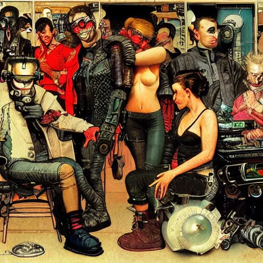 Prompt: portrait of a cyberpunk gang, by norman rockwell