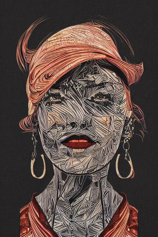 Image similar to black gold stylized mafia queen portrait, grunge art, dan mumford, victo ngai, alena aenami