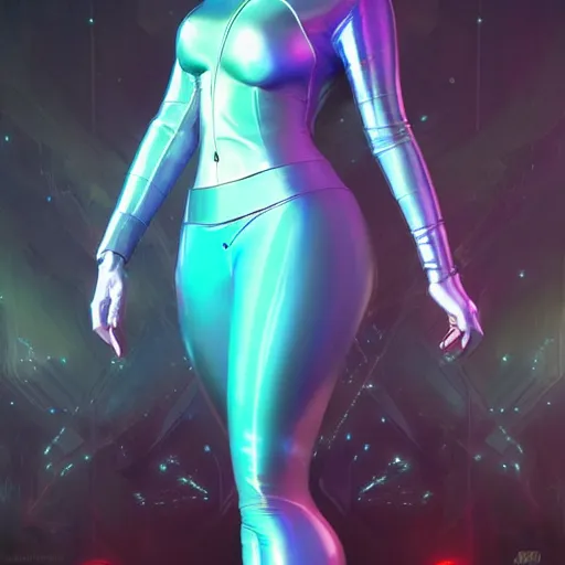 Prompt: extremely attractive super hero female character with the power of holographic warfare, slender, curvy, high-tech futuristic holographic costume, full body view, cool pose, artwork by Artgerm and Alex Ross, featured on artstation, cgsociety, behance hd