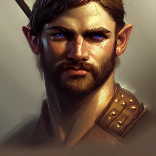 Prompt: portrait of a young rugged ranger, muscular, upper body, longsword, D&D, fantasy, intricate, cinematic lighting, highly detailed, digital painting, artstation, concept art, smooth, sharp focus, illustration