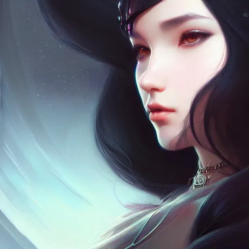 Prompt: a beautiful girl with long black hair, fantasy, sharp focus, intricate, elegant, digital painting, artstation, matte, highly detailed, ambient lighting, art by Rossdraws, artgerm, Ilya Kuvshinov, and Greg Rutkowski