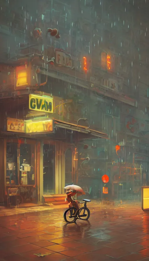 Image similar to videogame cabinet begging for coins in the rain, sharp focus, james gilleard, cinematic, game art, extremely detailed digital painting, print