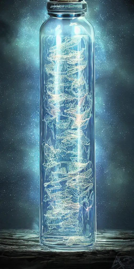 Prompt: magical staircase in a glass bottle, stunning, beautiful, breathtaking, reflections, bioluminescence, fantasy, hyper - realistic, unreal engine, pattern, fractal, geometric, 3 d, digital art, cg, computer graphics, digital painting, digital drawing