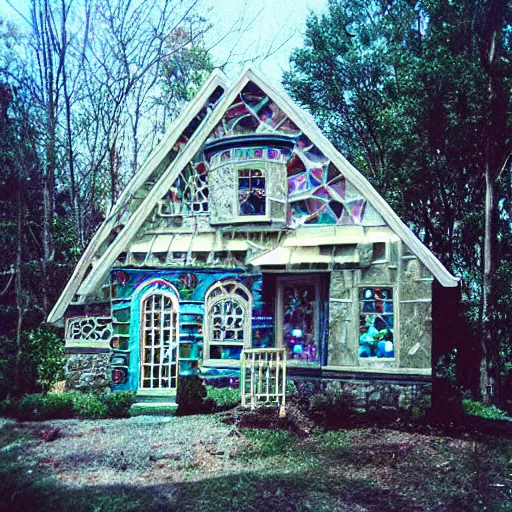 Image similar to “House made of crystal gemstones, 35 mm real estate photo”